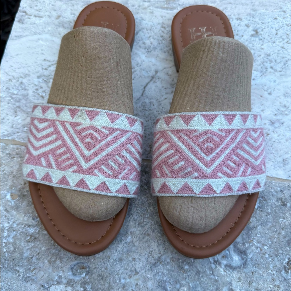 Haute Hippie Stylish Pink Patterned Women's Slide Sandals size 7.5